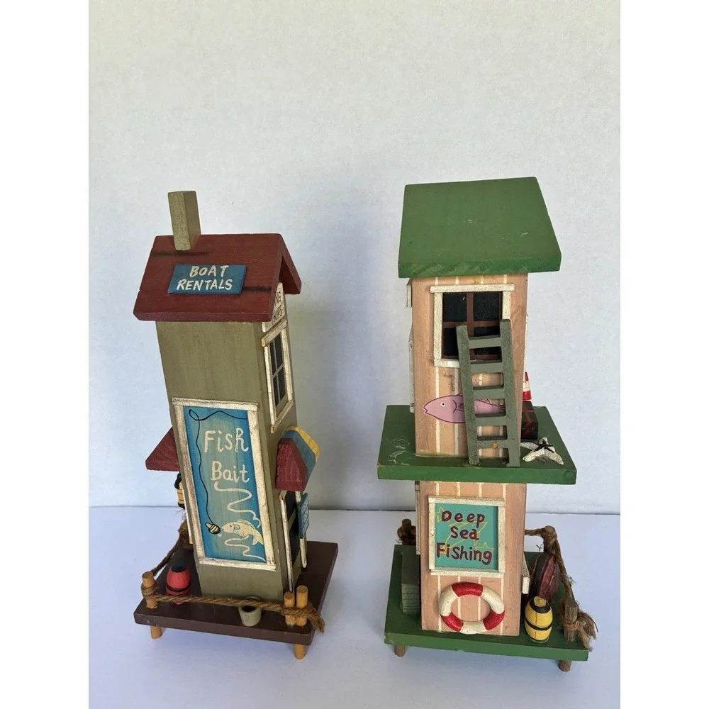 Wood Coastal Fishing Shack Beach Cottage Nautical Shelf Decor Boat Rentals